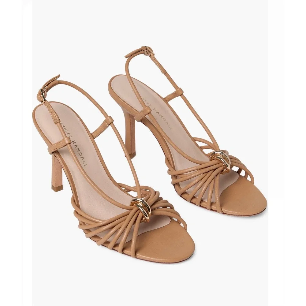 Loeffler Randall Mareka Leather Strappy Slingback Stiletto Heels in Dune Size 8